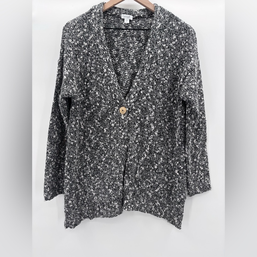 Purejill by J. Jill Marbled Knit Cardigan Sweater Medium in Black/White